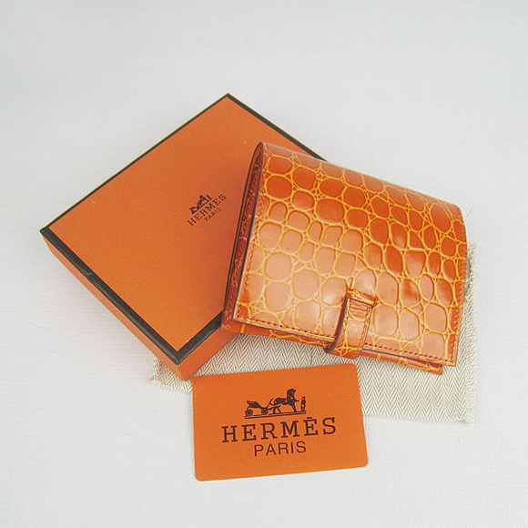 Cheap Replica Hermes Orange Crocodile Veins Wallet H006